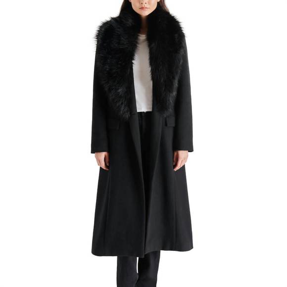 NEW STEVE MADDEN faux fur collar prince trench coat in black - Picture 4 of 4